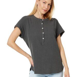 Faherty Dream Cotton Gauze Desmond Blouse washed black size XS
